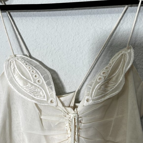 Zac Posen Cream Leaf Embroidered Spaghetti Strap Cotton Top Sz 4 - Picture 4 of 12